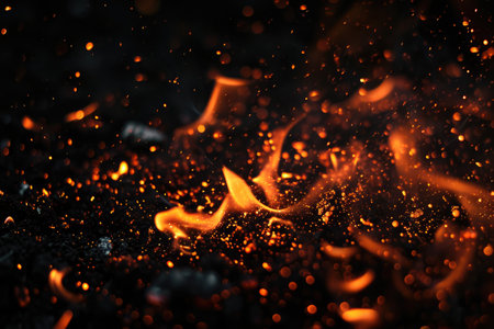 Fuel your creative projects with this vibrant image of flames on a bold black background, adding intensity to your designs.の素材