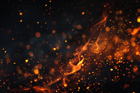 Fuel your creative projects with this vibrant image of flames on a bold black background, adding intensity to your designs.の素材
