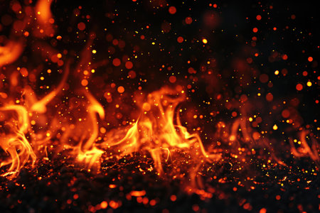 Fuel your creative projects with this vibrant image of flames on a bold black background, adding intensity to your designs.の素材