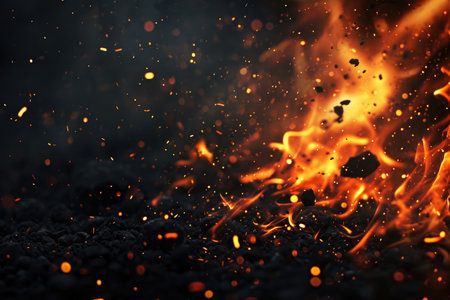 Fuel your creative projects with this vibrant image of flames on a bold black background, adding intensity to your designs.の素材