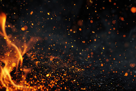 Fuel your creative projects with this vibrant image of flames on a bold black background, adding intensity to your designs.の素材