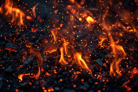 Fuel your creative projects with this vibrant image of flames on a bold black background, adding intensity to your designs.の素材