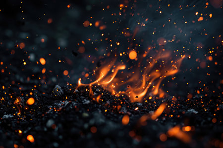 Fuel your creative projects with this vibrant image of flames on a bold black background, adding intensity to your designs.の素材