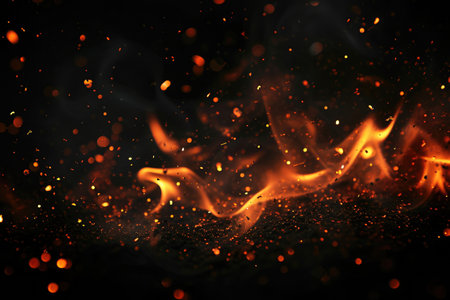 Fuel your creative projects with this vibrant image of flames on a bold black background, adding intensity to your designs.の素材