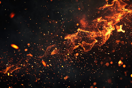 Fuel your creative projects with this vibrant image of flames on a bold black background, adding intensity to your designs.の素材
