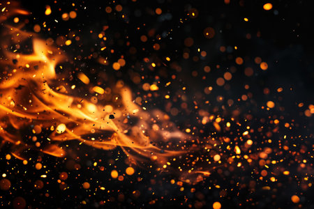 Fuel your creative projects with this vibrant image of flames on a bold black background, adding intensity to your designs.の素材