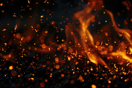 Fuel your creative projects with this vibrant image of flames on a bold black background, adding intensity to your designs.の素材