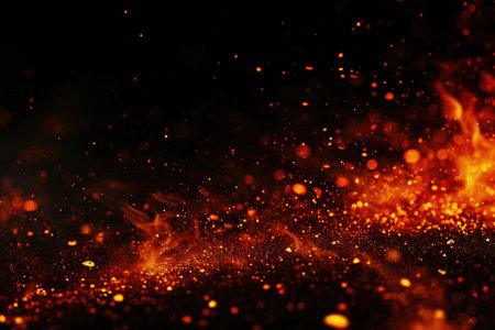 Fuel your creative projects with this vibrant image of flames on a bold black background, adding intensity to your designs.の素材