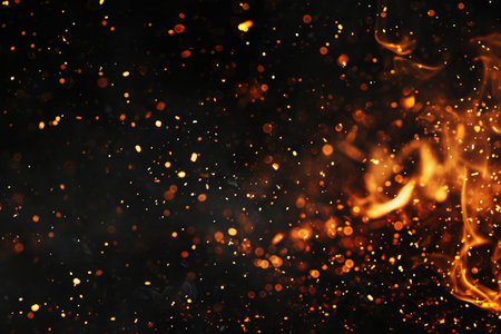 Fuel your creative projects with this vibrant image of flames on a bold black background, adding intensity to your designs.の素材