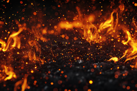 Fuel your creative projects with this vibrant image of flames on a bold black background, adding intensity to your designs.の素材
