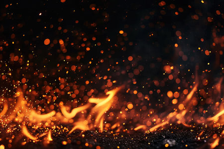 Fuel your creative projects with this vibrant image of flames on a bold black background, adding intensity to your designs.の素材