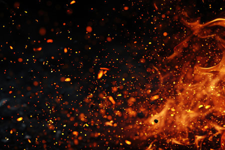 Fuel your creative projects with this vibrant image of flames on a bold black background, adding intensity to your designs.の素材