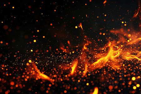Fuel your creative projects with this vibrant image of flames on a bold black background, adding intensity to your designs.の素材