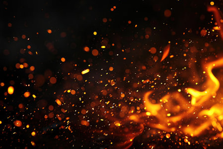 Fuel your creative projects with this vibrant image of flames on a bold black background, adding intensity to your designs.の素材