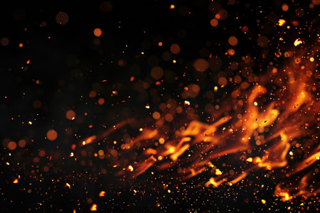 Fuel your creative projects with this vibrant image of flames on a bold black background, adding intensity to your designs.の素材