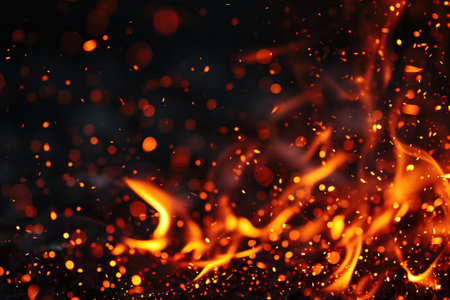 Fuel your creative projects with this vibrant image of flames on a bold black background, adding intensity to your designs.の素材