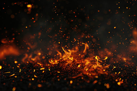 Fuel your creative projects with this vibrant image of flames on a bold black background, adding intensity to your designs.の素材