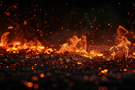 Fuel your creative projects with this vibrant image of flames on a bold black background, adding intensity to your designs.の素材