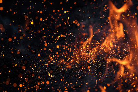 Fuel your creative projects with this vibrant image of flames on a bold black background, adding intensity to your designs.の素材