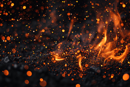Fuel your creative projects with this vibrant image of flames on a bold black background, adding intensity to your designs.の素材