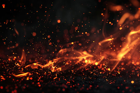 Fuel your creative projects with this vibrant image of flames on a bold black background, adding intensity to your designs.の素材