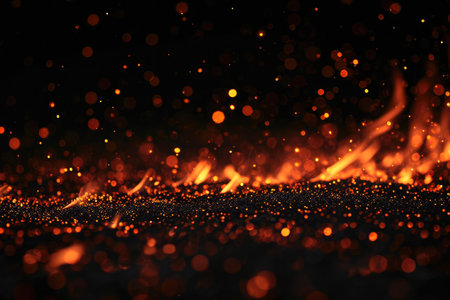 Fuel your creative projects with this vibrant image of flames on a bold black background, adding intensity to your designs.の素材