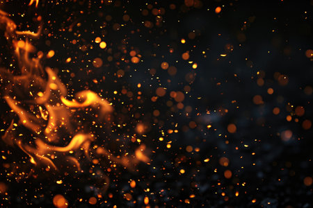 Fuel your creative projects with this vibrant image of flames on a bold black background, adding intensity to your designs.の素材