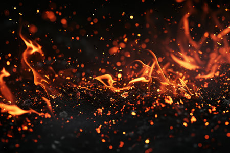 Fuel your creative projects with this vibrant image of flames on a bold black background, adding intensity to your designs.の素材