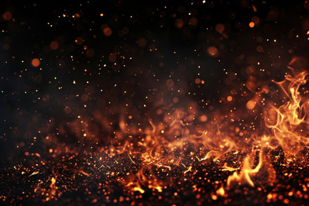 Fuel your creative projects with this vibrant image of flames on a bold black background, adding intensity to your designs.の素材