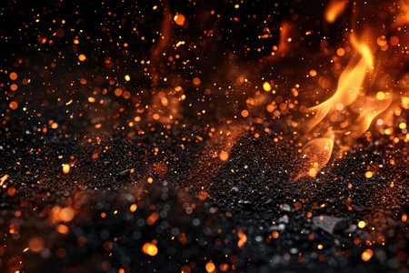 Fuel your creative projects with this vibrant image of flames on a bold black background, adding intensity to your designs.の素材