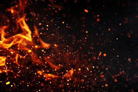 Fuel your creative projects with this vibrant image of flames on a bold black background, adding intensity to your designs.の素材