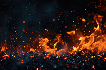 Fuel your creative projects with this vibrant image of flames on a bold black background, adding intensity to your designs.の素材