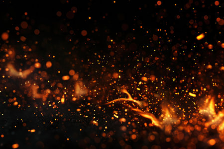 Fuel your creative projects with this vibrant image of flames on a bold black background, adding intensity to your designs.の素材
