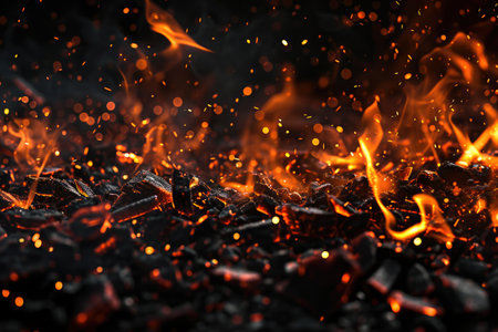 Fuel your creative projects with this vibrant image of flames on a bold black background, adding intensity to your designs.の素材