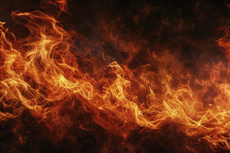 Fuel your creative projects with this vibrant image of flames on a bold black background, adding intensity to your designs.の素材