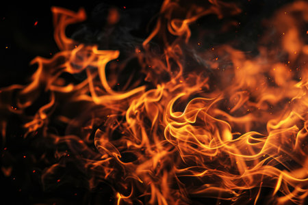 Fuel your creative projects with this vibrant image of flames on a bold black background, adding intensity to your designs.の素材