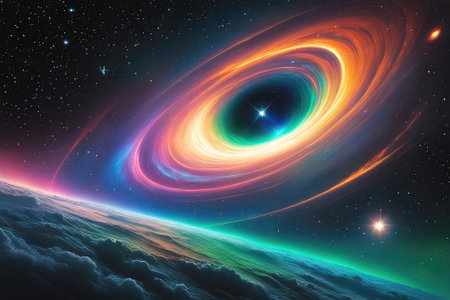 A mesmerizingly colorful galaxy, perfect for your designs related to astronomy.の素材