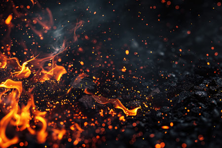 Fuel your creative projects with this vibrant image of flames on a bold black background, adding intensity to your designs.の素材