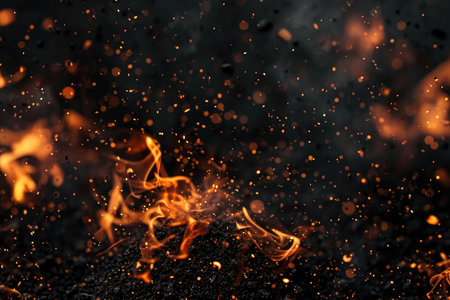 Fuel your creative projects with this vibrant image of flames on a bold black background, adding intensity to your designs.の素材