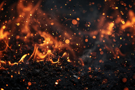 Fuel your creative projects with this vibrant image of flames on a bold black background, adding intensity to your designs.の素材