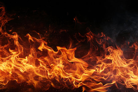 Fuel your creative projects with this vibrant image of flames on a bold black background, adding intensity to your designs.の素材