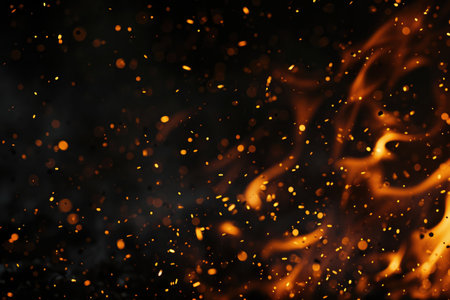Fuel your creative projects with this vibrant image of flames on a bold black background, adding intensity to your designs.の素材
