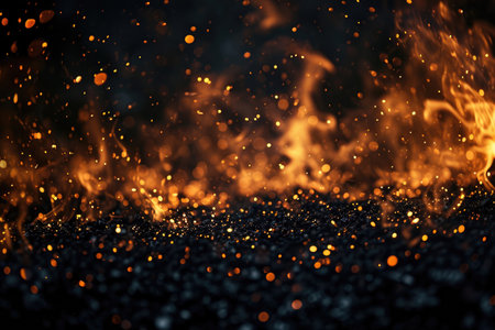 Fuel your creative projects with this vibrant image of flames on a bold black background, adding intensity to your designs.の素材