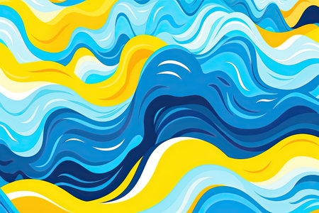 Abstract background with blue, yellow and orange waves. Vector illustration.の素材