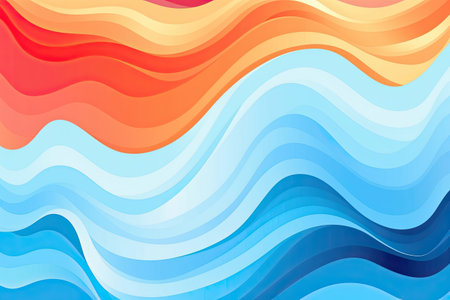 Abstract background with blue, orange and yellow waves.の素材