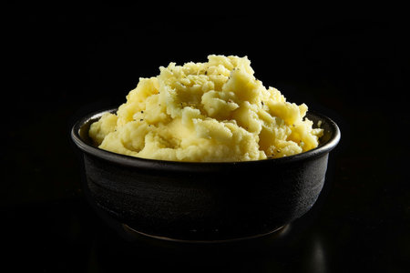Delicious creamy mashed potatoes with butter, fresh herbs and freshly-cracked black pepperの素材