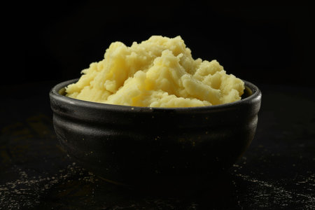 Delicious creamy mashed potatoes with butter, fresh herbs and freshly-cracked black pepperの素材
