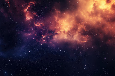 A colorful galaxy with a purple and blue background and a red and pink foreground. The stars are scattered throughout the image, creating a sense of depth and vastnessの素材