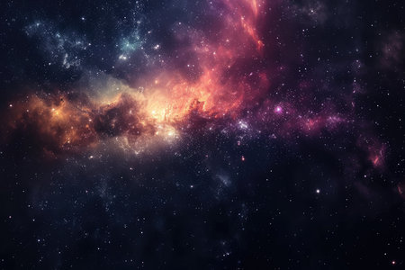 A colorful galaxy with a purple and blue background and a red and pink foreground. The stars are scattered throughout the image, creating a sense of depth and vastnessの素材