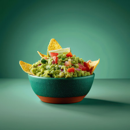 Fresh Homemade Guacamole with Tortilla Chips for a Delicious Mexican Appetizerの素材